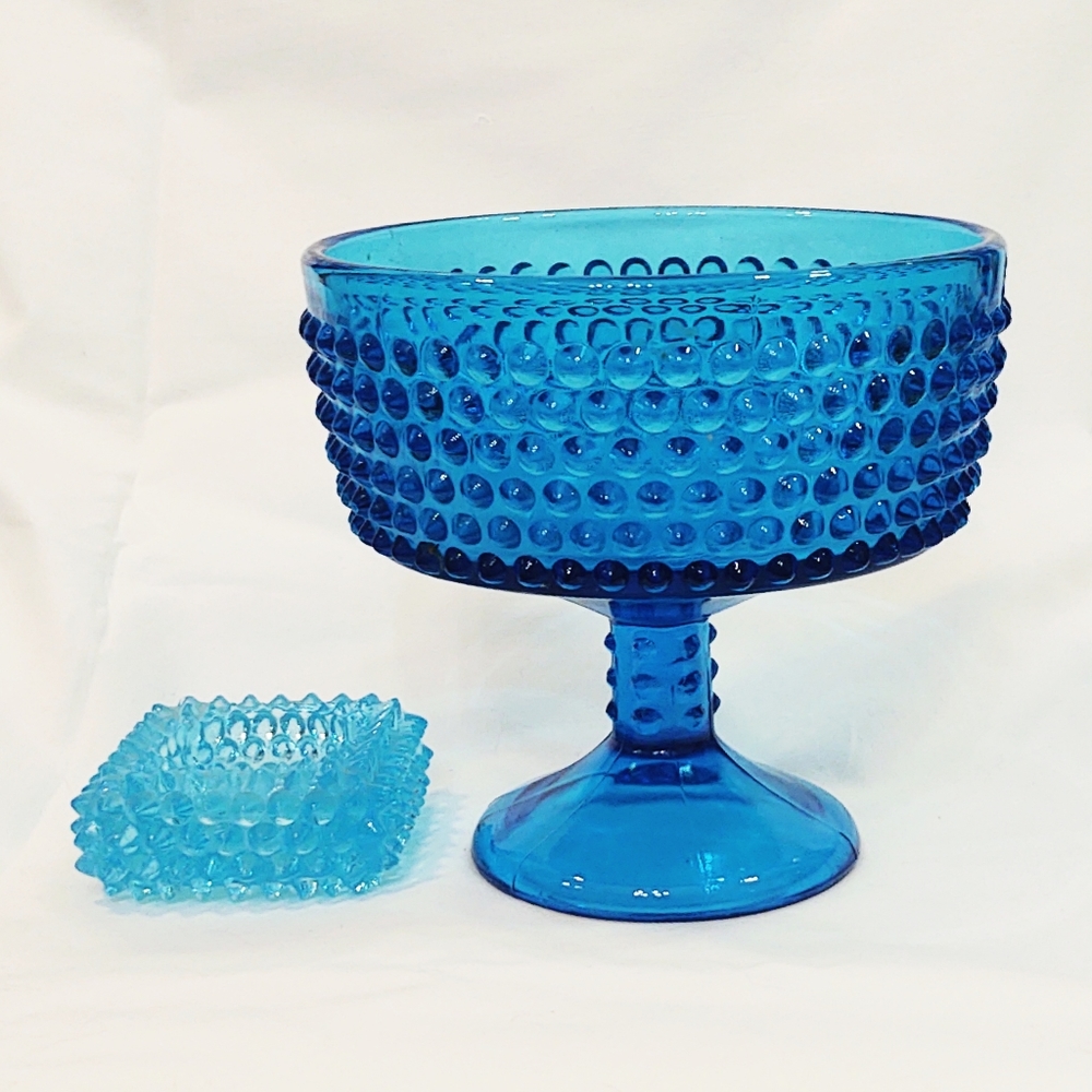 Vintage Fenton Glass Hobnail Candy/Compote Pedestal Dish & Candle Holder
